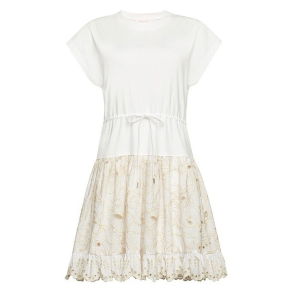 See By Chloe Broderie Anglaise T-shirt Embroidered Floral Eyelet shirt Dress M - Picture 9 of 13
